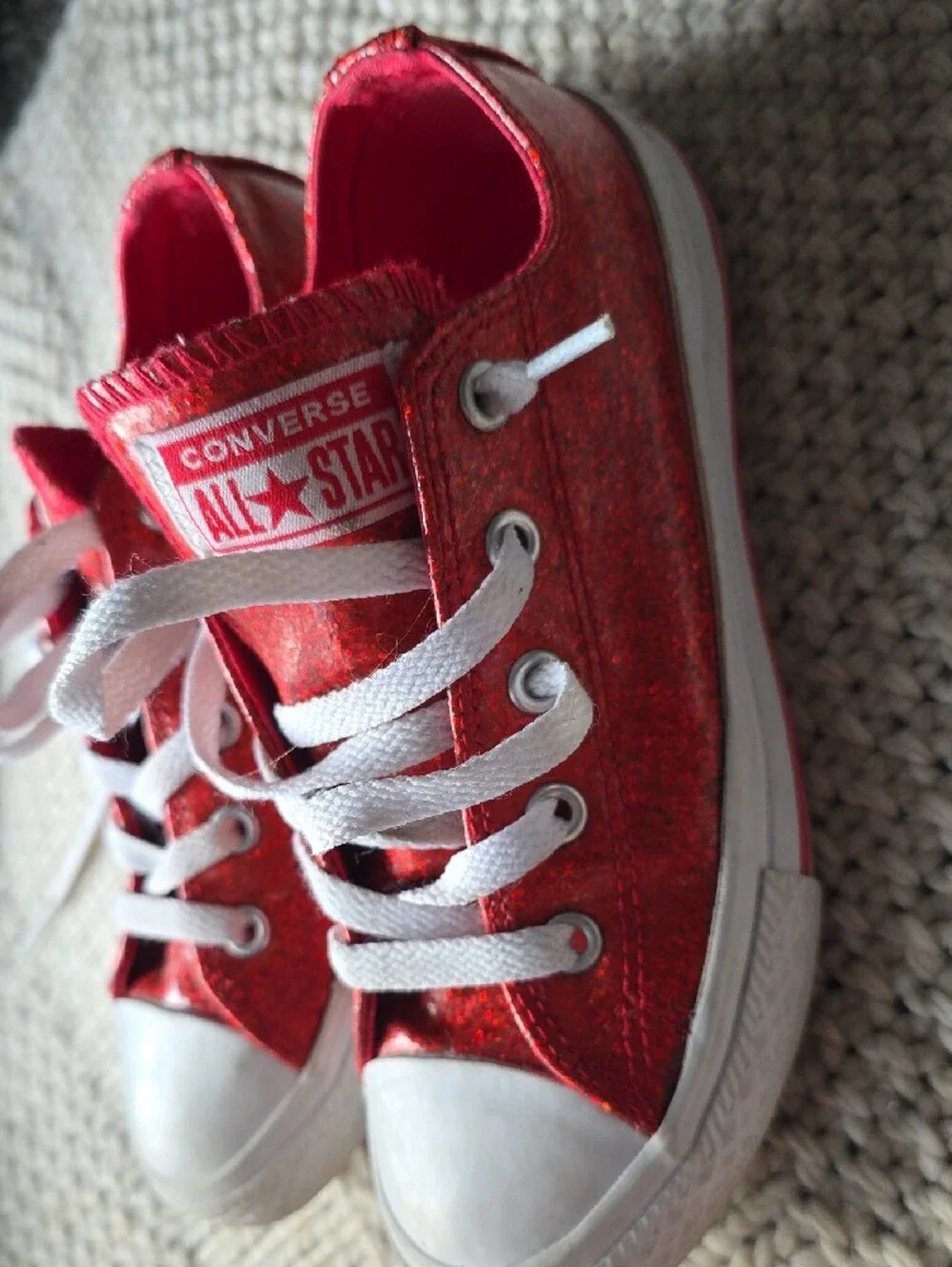 Converse Kids Red Glitter Low Top Sneakers with White Laces